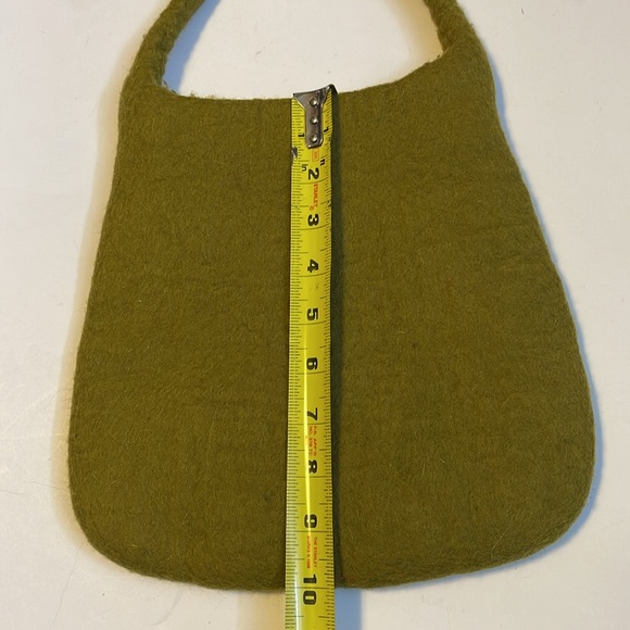 🆕 Handmade Felted Wool Green Hobo Bag with Multicoloured Square Pattern - Picture 7 of 10